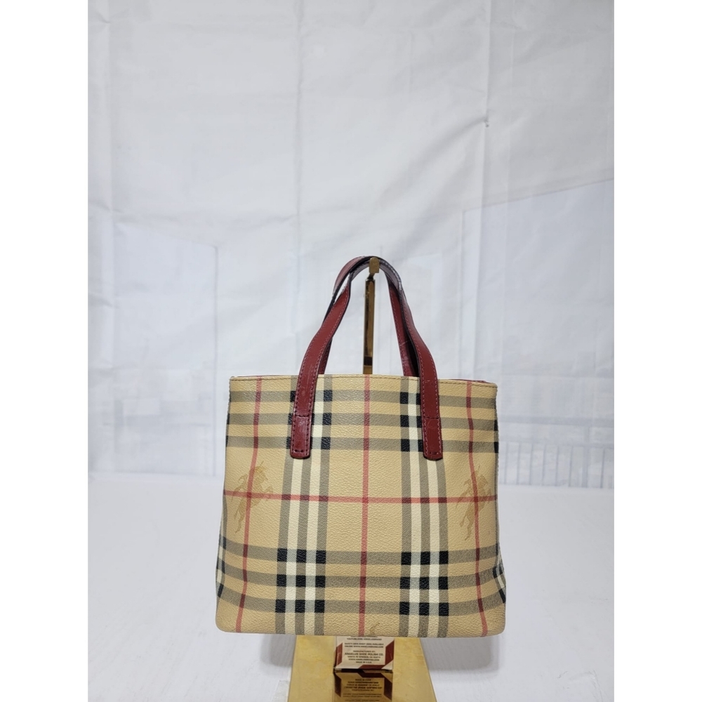 Authentic BURBERRY Haymarket Check Small Tote Red